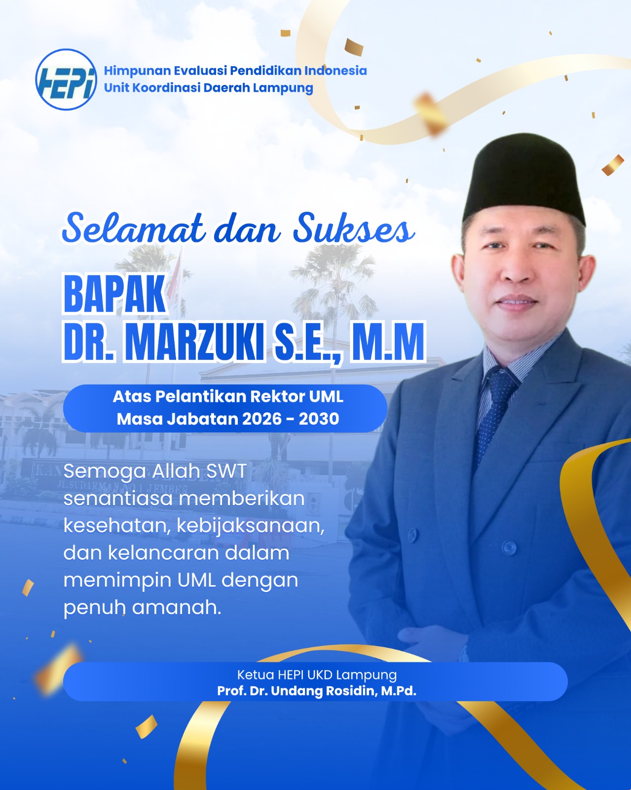 Dr Marzuki Dilantik sebagai Rektor Universitas Muhammadiyah Lampung
